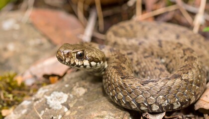 Fototapeta premium Close-up of a snake coiled on rocks