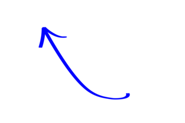 Blue hand-drawn curved arrow for direction symbol, infographic pointer, highlight mark, poster design, and decorative graphic element