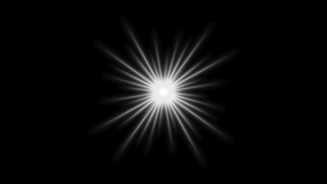 Starlight sparkle effect, glowing twinkle animation. Flickering star shine, Lens flare special effect. blinking light. Shimmering starburst loop on transparent black background