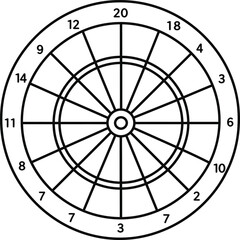 Simple Outline Round Dartboard with Numbers Sport Competition Icon