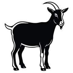 Fototapeta premium Black silhouette of a goat standing on a white background animal mammal