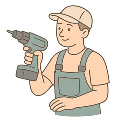 Skilled worker holding cordless screwdriver with a smile  