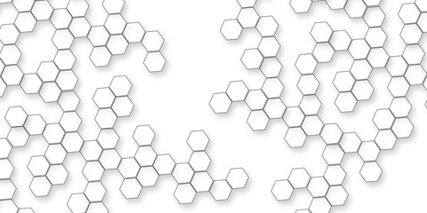 various hexagon is arranging randomly creating a clean and modern seamless abstract geometric background, Futuristic geometric modern business concept abstract honeycomb mosaic white background.