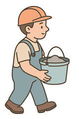Worker walking while carrying a mixing bucket in construction site  