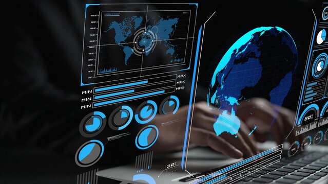 High-tech global network connection interface showing worldwide digital communication, data exchange, and internet connectivity. Global connection, data interaction, and worldwide communication. Thunk - Powered by Adobe