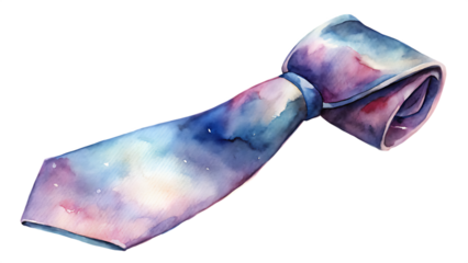 Watercolor illustration of a tie with galaxy pattern isolated on transparent background