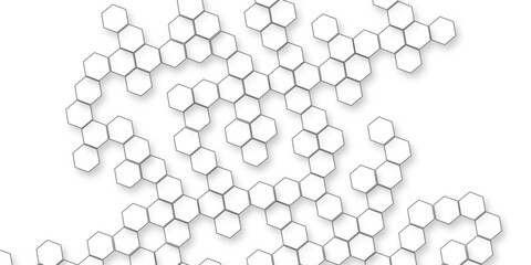 various hexagon is arranging randomly creating a clean and modern seamless abstract geometric background, Futuristic geometric modern business concept abstract honeycomb mosaic white background.