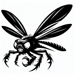Obraz premium Intense close-up of a black and white dragonfly with detailed wings and fierce eyes