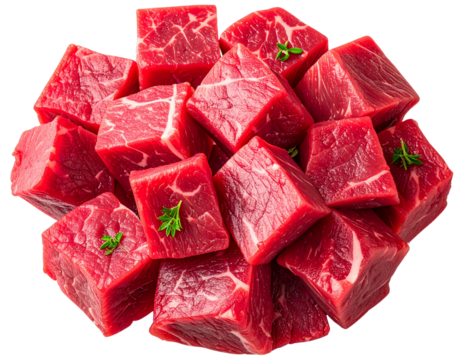 Fresh Raw Beef Cubes for Cooking PNG Isolated