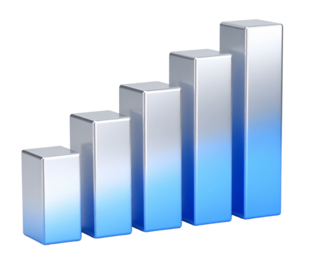  Futuristic Metallic Gradient Bar Chart Icon PNG Isolated