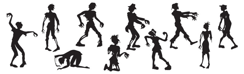 Set of 10 different halloween zombies on white background - Vector illustration