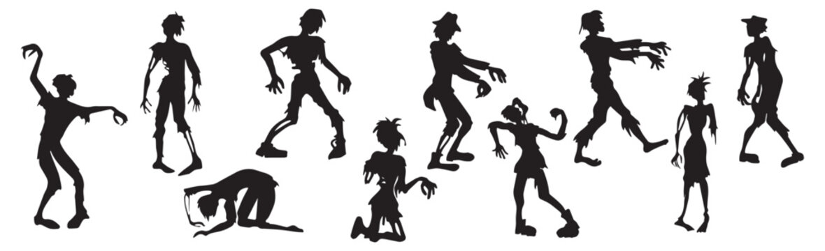 Set of 10 different halloween zombies on white background - Vector illustration