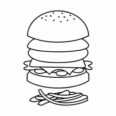 Burger Stack Line Drawing Vector