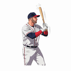 Vector Illustration of Baseball Player in Retro Style with Bat in Action