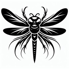 Obraz premium Artistic black silhouette of a dragonfly with detailed wings and body