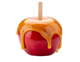 Red Candy Apple with Caramel Glaze PNG Isolated