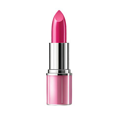 Pink lipstick with silver and pink casing isolated on a transparent background makeup