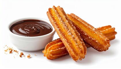 Delicious Churros with Chocolate Dip on White Background.