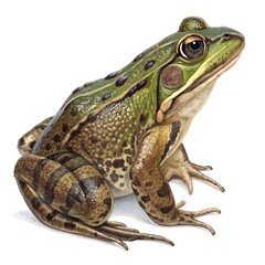 Fototapeta premium Green frog with brown markings on a white background
