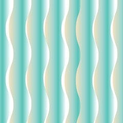 Seamless abstract pattern with vertical wavy stripes in pastel turquoise, beige and white creating a soft, fluid and modern design.