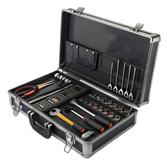 Open toolbox with various tools isolated on transparent background, a complete set