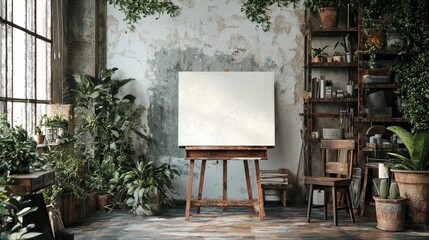 Empty easel studio mockup