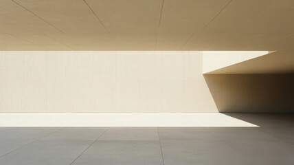 Minimalist architecture with light and shadow creating geometric shapes on walls and floor space