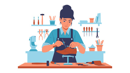 Artisan Crafting Footwear: A skilled artisan meticulously crafts a leather shoe, showcasing dedication to detail, the passion for craftsmanship.