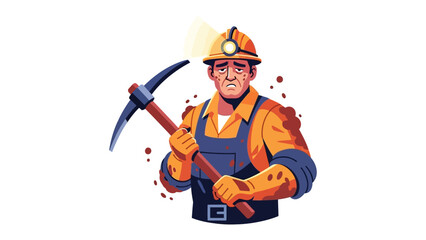 Mining labor in action: A determined miner, equipped with a sturdy pickaxe and a helmet bearing a bright lamp, embodies the grit and determination of the mining industry.