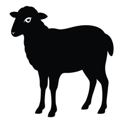 Black Silhouette of a Sheep Standing on a White Background animal livestock