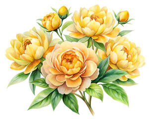 Watercolor Yellow Peonies Bouquet Floral Arrangement Illustration on transparent background