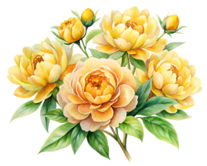 Watercolor Yellow Peonies Bouquet Floral Arrangement Illustration on transparent background