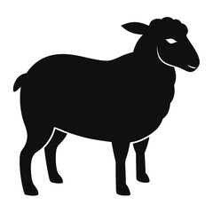 Black Silhouette of a Sheep with Curly Wool Standing on White animal livestock