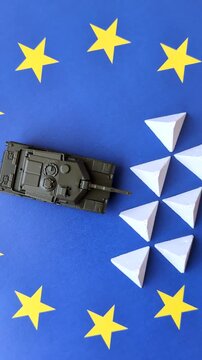 Anti-tank barrier or dragon's teeth made of concrete and iron as a fortification. Dragon's teeth as protection against enemy tanks