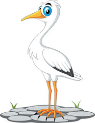  cartoon white stork on stone eps vector on white background