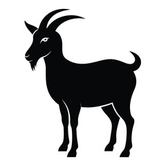 Black Silhouette of a Standing Goat with Horns and Beard on White Background animal mammal