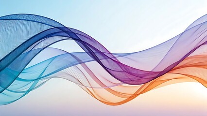 Abstract flowing waves of color blue purple orange and yellow gradient on white backdrop