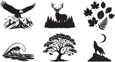 Nature's Majesty A Silhouette Collection of Wildlife Landscapes and Botanical Elements Representing the Great Outdoors