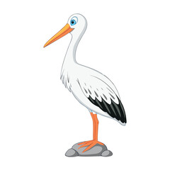 realistic cartoon white stork on stone eps vector on white background