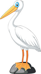 realistic cartoon white stork on stone eps on white background
