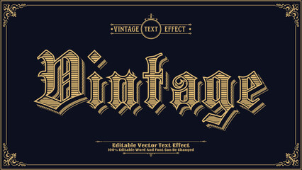 Vintage editable 3d vector text effect. Bold retro vintage typography with ornate borders.