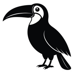 Fototapeta premium Black Silhouette Toucan Bird With Large Beak On White Background vector illustration