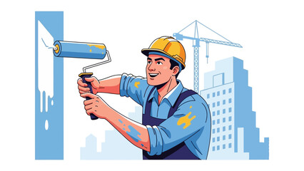 Painting the Future: A dedicated painter, brush in hand, meticulously applies paint to a wall against a backdrop of a construction site. It's a vivid depiction of transformation and progress.