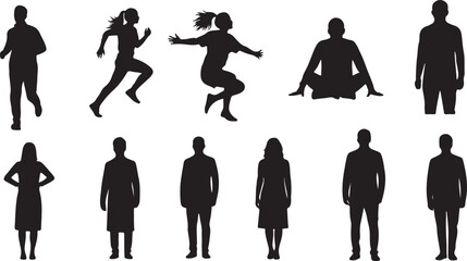 Silhouetted Figures Depicting Various Activities and Professions Standing in Rows, Creating a Sense of Diversity and Human Representation