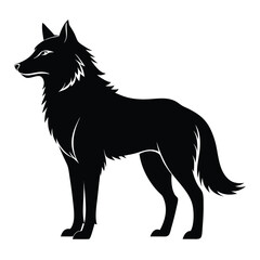 Black wolf silhouette with subtle white fur accents on a white background vector illustration