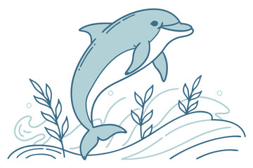 Fototapeta premium Cute dolphin jumping out of the water with plants
