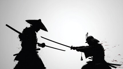 Innovation and empowerment in a dramatic samurai duel silhouette with dynamic action and stark contrast