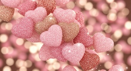 Sparkling hearts in shades of pink and gold, perfect for Valentine's Day designs and romantic concepts