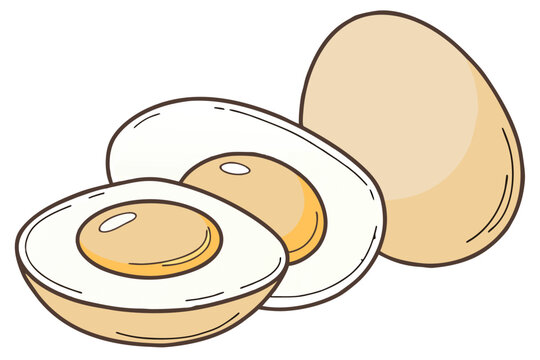 Whole and halved hardboiled eggs