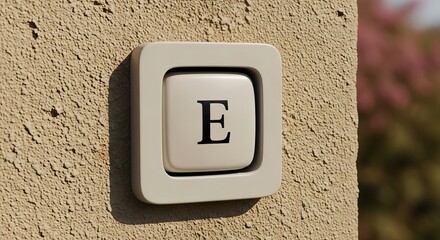 Elegant letter E doorbell button on textured wall, perfect for home or business signage